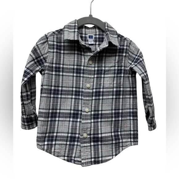 Janie and Jack plaid flannel long sleeve button down shirt, size 12-18 months - Picture 1 of 5